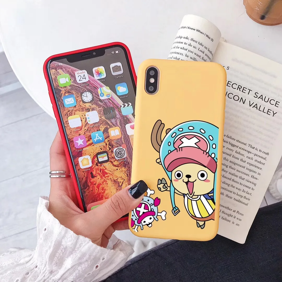 ONE PIECE Phone Case Japan Anime Cartoon Luffy Coque For iphone Xs MAX XR X 6 6s 7 8 plus Couple Painted Soft TPU back Cover |