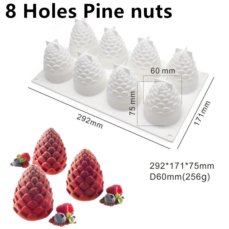 8 Holes Pine nuts SHENHONG холодный Летний Фруктовый Торт Форма для выпечки французский десерт художественный мусс силиконовые 3D формы для выпечки кондитерские изделия для дома вечерние свадебные - Цвет: 8 Holes Pine nuts