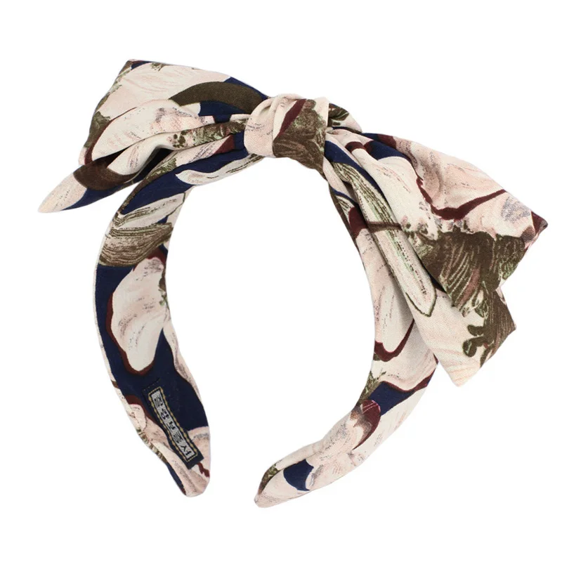 

12pcs New Fashion Korean Floral Print Linen Fabric Hairbands Big Bow Headbands Women Hair Accessories