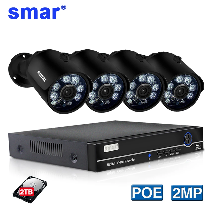Smar 4CH 1080P POE NVR наборы H.265 2MP IP камера Открытый водонепроницаемый металлический
