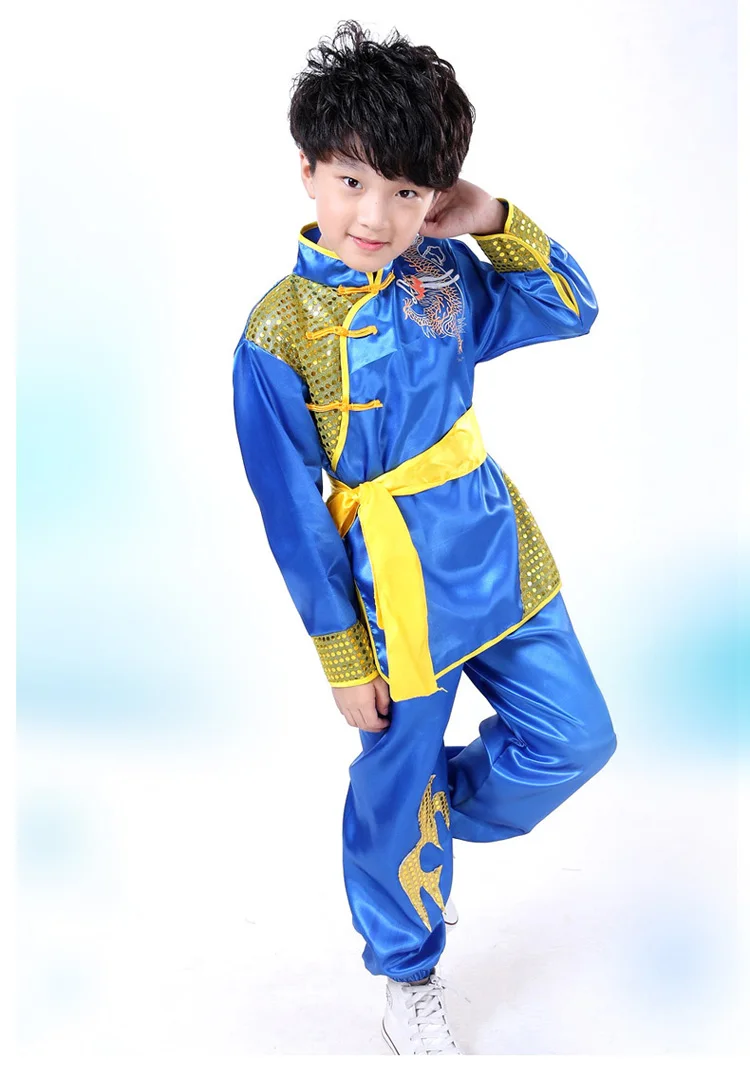 Китайский костюм красная Детская традиционная Униформа ушу для детей кунг фу