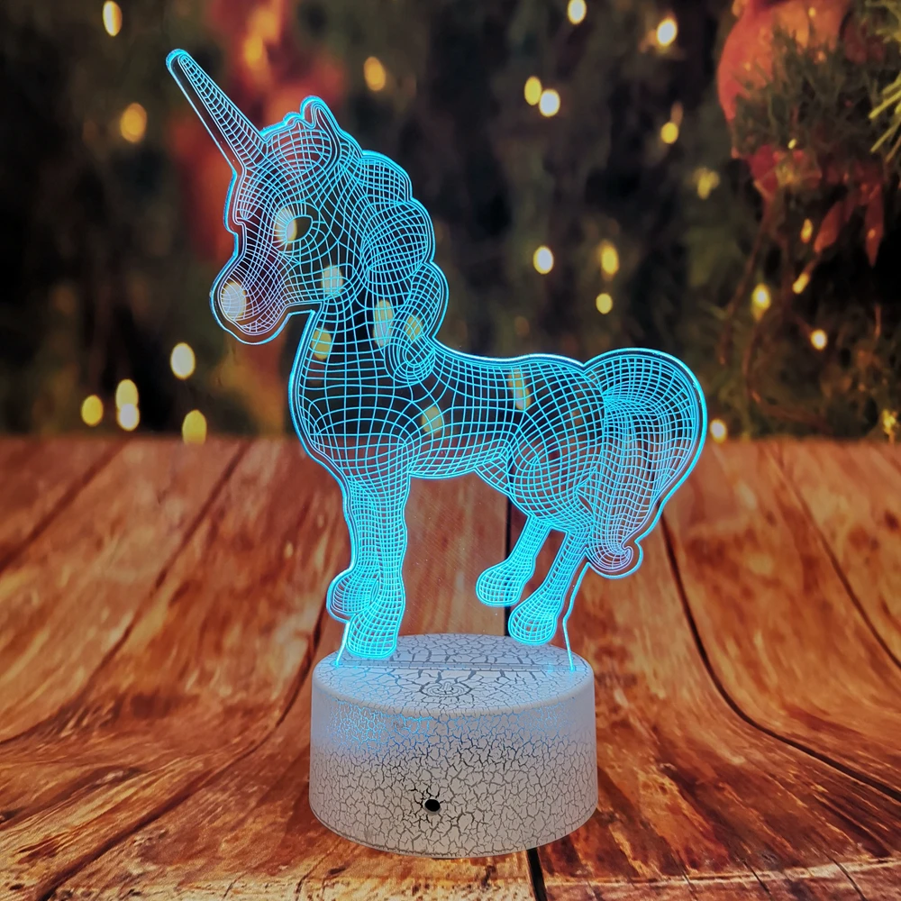Прямая доставка Единорог дистанционного касания 3D Светодиодная лампа ночник 7