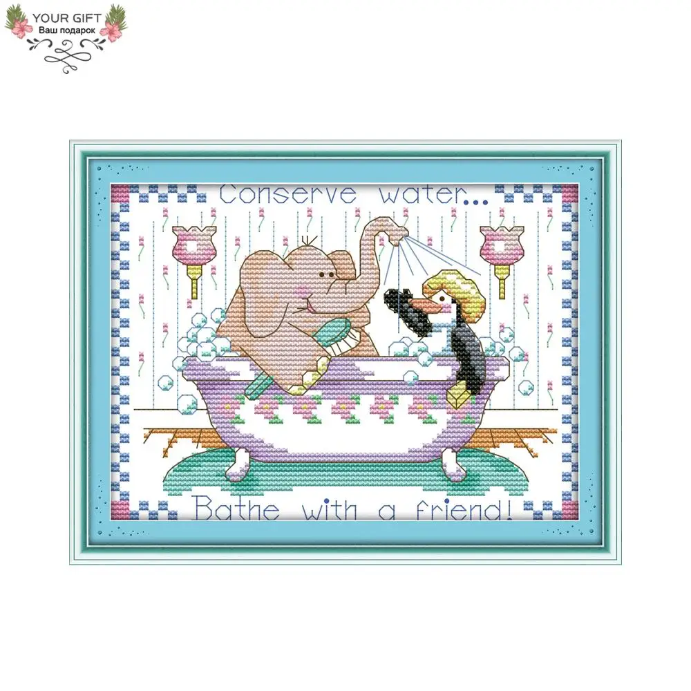 

Joy Sunday C065 Счетный и штампованный домашний декор ванна с другом пингвином слоником вышивка крестиком детские игрушки