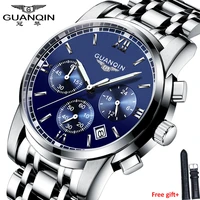 guanqin watches men luxury top brand stainless steel men luminous waterproof wristwatch multifunction clock men quartz watches