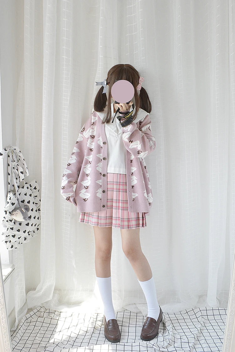 Симпатичные Pattern утка Для женщин вязаный свитер японский Мори девушки осень