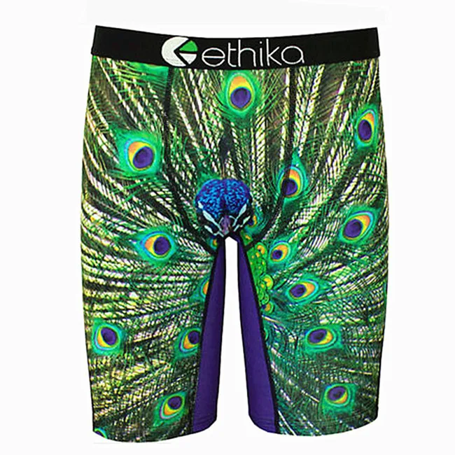 peacock Ethika, мужские трусы брендовые, Спортивное нижнее белье, мужские, дышащие, полиэстер, спандекс, боксеры, длинные, мужские, с мультяшным принтом, мужские, боксеры, длинные ноги - Цвет: peacock
