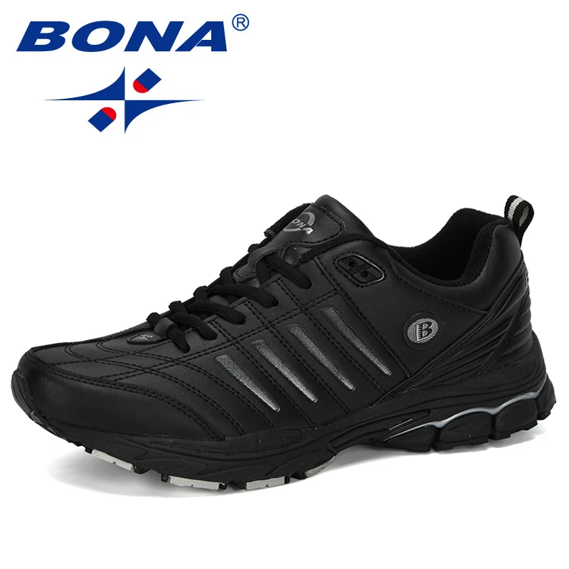 Black silver gray BONA/Новинка года; Дизайнерские мужские кроссовки; уличная прогулочная спортивная обувь для мужчин; мужские кроссовки на шнуровке; Мужская обувь из яловичного спилка; трендовая обувь - Цвет: Black silver gray