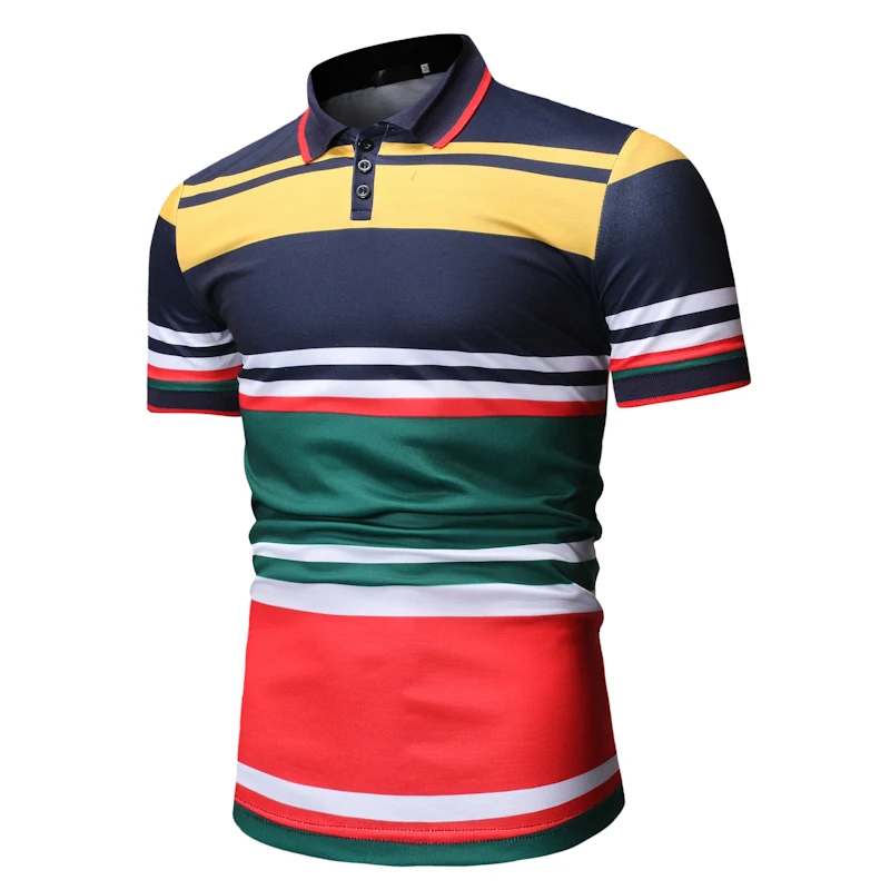 2019 Летняя мужская рубашка поло с принтом в полоску брендовая повседневная