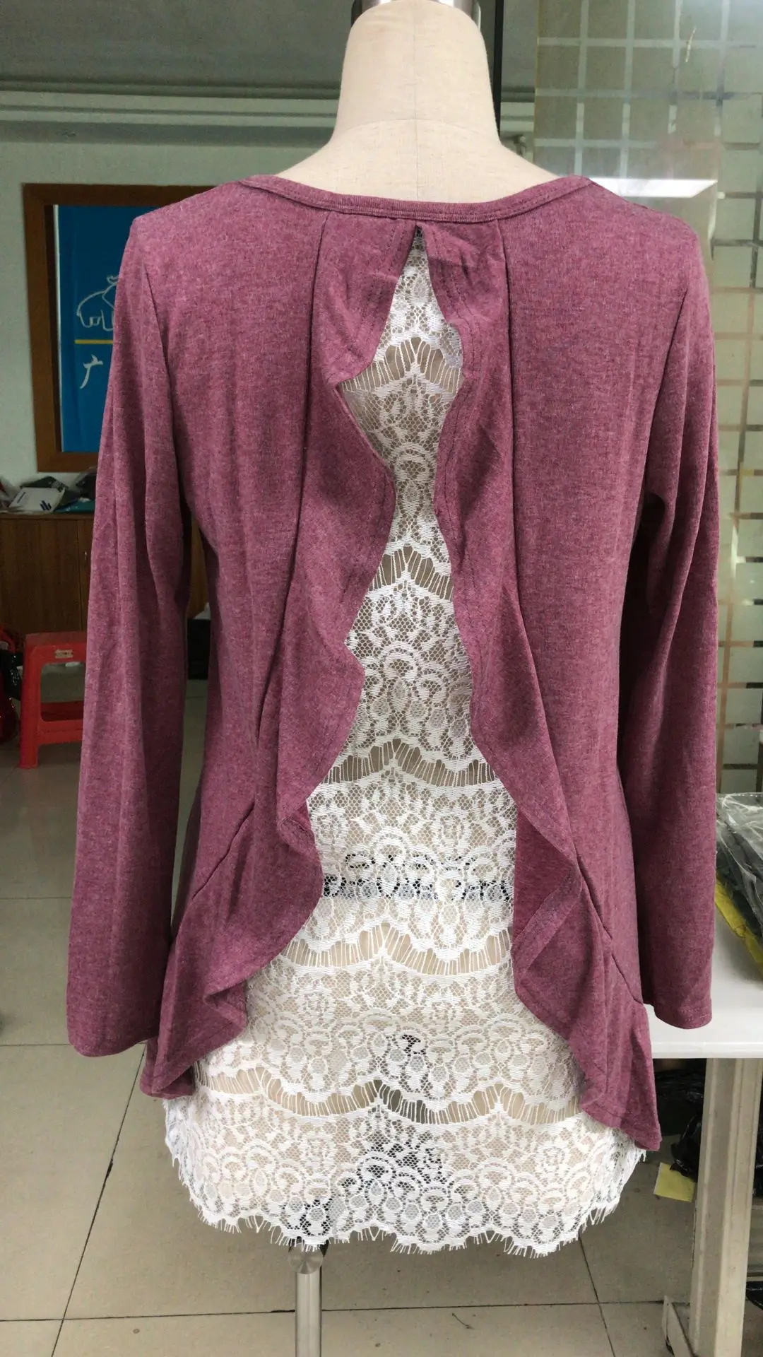 Женская кружевная рубашка с длинным рукавом и круглым вырезом повседневная