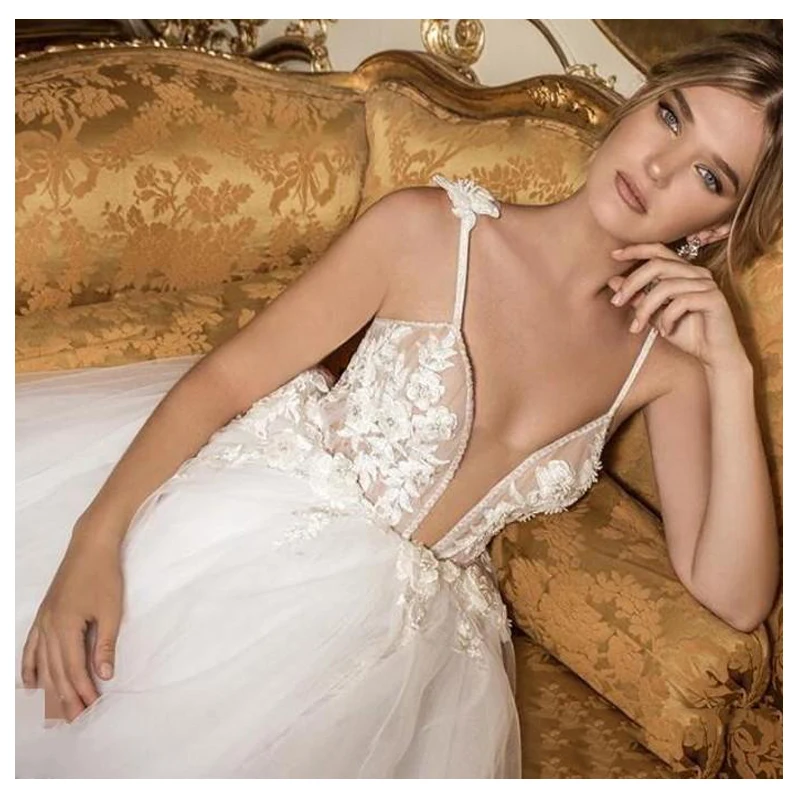 3D Цветы неформальное свадебное платье белое Vestido de noiva платье невесты глубокий v-образный вырез с нежными аппликациями с открытой спиной платье