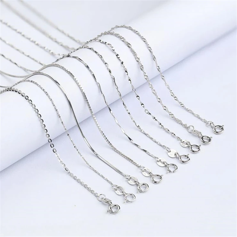 KOFSAC Many Types 1mm 40/45cm 925 Sterling Silver Chain Necklaces For Women Men DIY Snake Wholesale Jewelry Accessories | Украшения и
