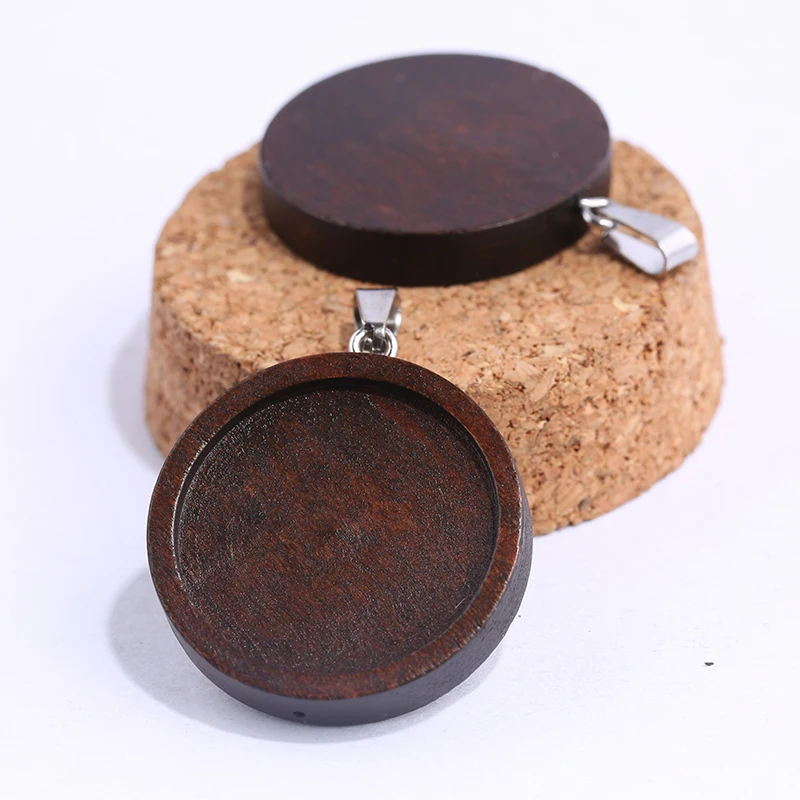 

onwear 10pcs brown wood cabochon base 25mm dia blank wooden pendant trays diy jewelry accessories for necklace making