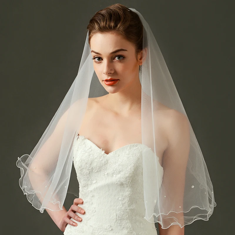 

Wholesale New Pearls ! Free Shipping ! Two Layers Pencil Edged Bridal Veil Wedding Veils BRIDAL ACCESORIES Wedding Veil FV12