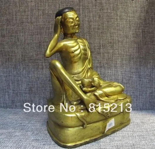 Bi00334 Тибетский буддизм народная классическая чистая бронза 24K Золотая миларепа