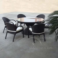 7 pcs Rattan Garden Dining Sets With Bench , Patio Table And Chairs Set transport by sea