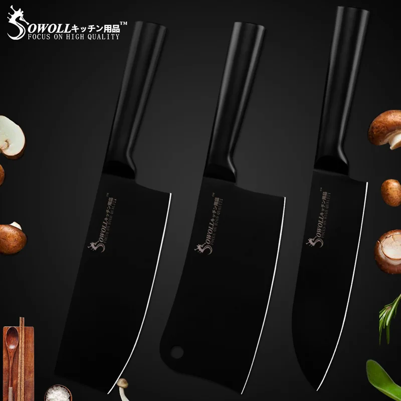 3 Pcs knives Set B Sowoll набор кухонных ножей из нержавеющей стали, набор острых кухонных ножей 4 шт. с подставкой для ножей, разделочный кухонный нож Santoku - Цвет: 3 Pcs knives Set B