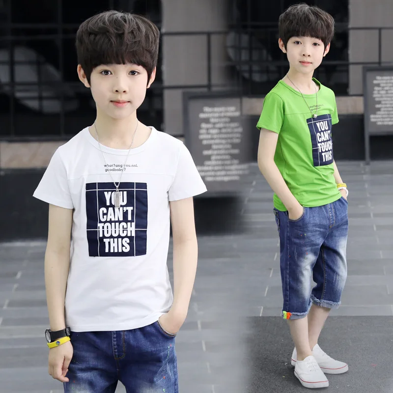 Teenager summer clothes set children boys fashon letter short sleeve o-neck t-shirt+janes shorts 2pcs for outfits 4-12Y | Детская одежда