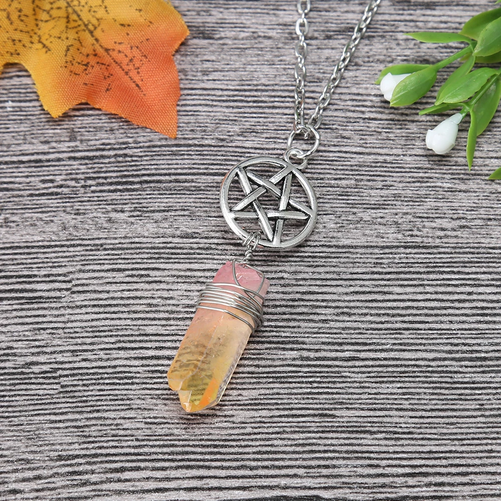Подвеска Wicca с желтым кварцем Aura ожерелье подвеской из грубого камня подвески