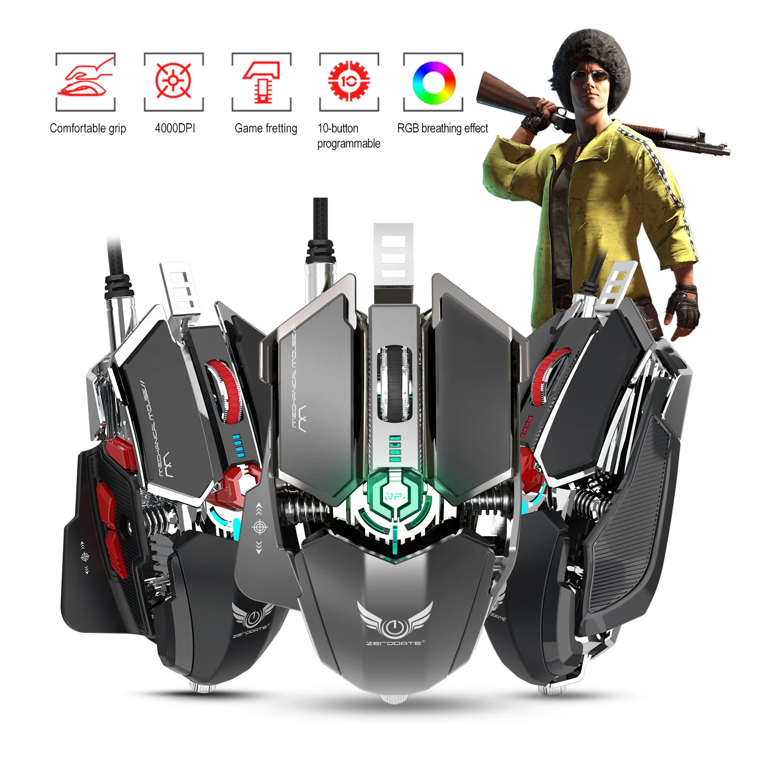 Rocketek USB Проводная мышь для профессионального PUBG Механическая игровая