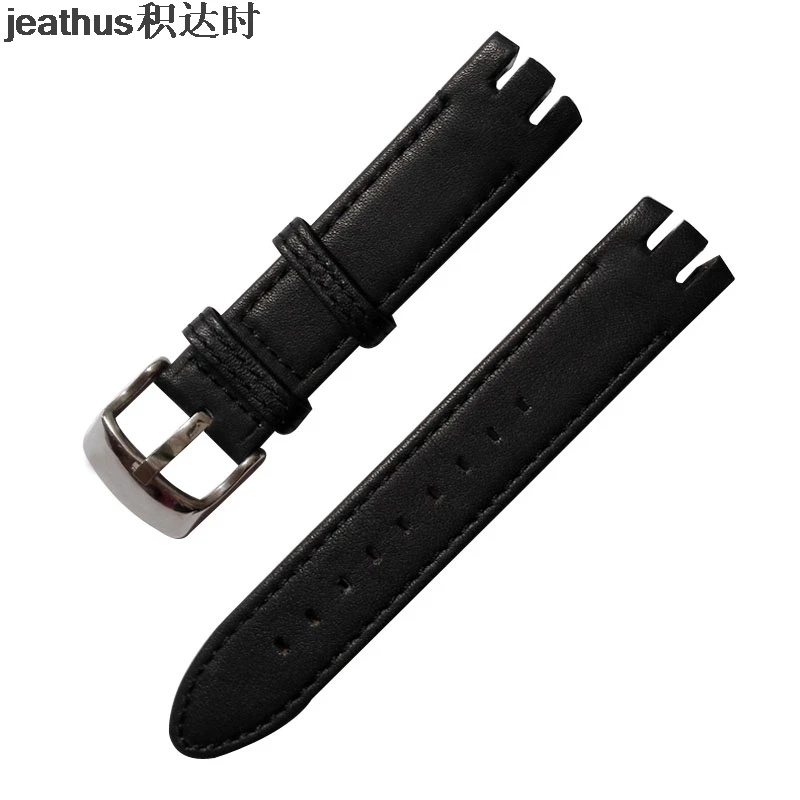 Jeathus ремешок для часов Замена для swatch YTS402 409 713 YTB400 20 мм кожаный ремешок 20 мм Пряжка браслет подлинный ремешок для часов - Цвет ремешка: Black-with buckle