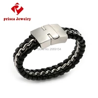 men cow leather bracelet charm jewelry cowskin cuff bangle stainless steel calf braid link chain fashion bracelet