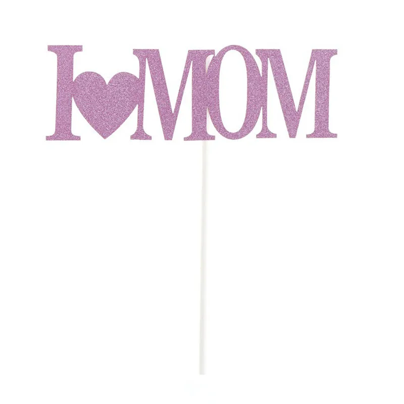 Pink MoM Торт Топпер для День рождения украшения я люблю папу я люблю маму буквенные формы наилучший флаг украсить для поставок свадьбы - Цвет: Pink MoM