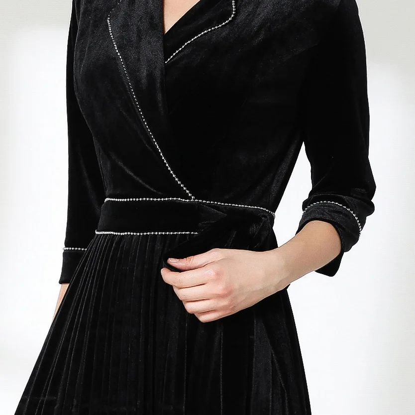 OL/зимние Для женщин дополнительно черный бархат деловая модельная одежда Robe Femme