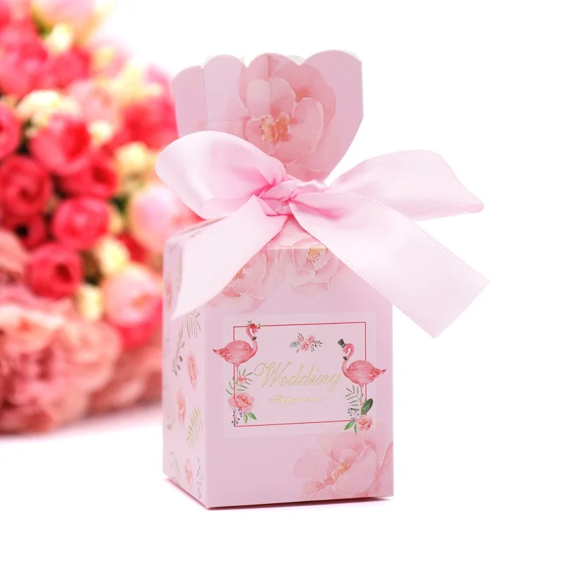 Pink flamingo 10 шт. Романтические свадебные украшения цветок бумажная коробка для конфет День Рождения украшения розовый мрамор, Зеленый лист, фламинго коробки для конфет - Цвет: Pink flamingo