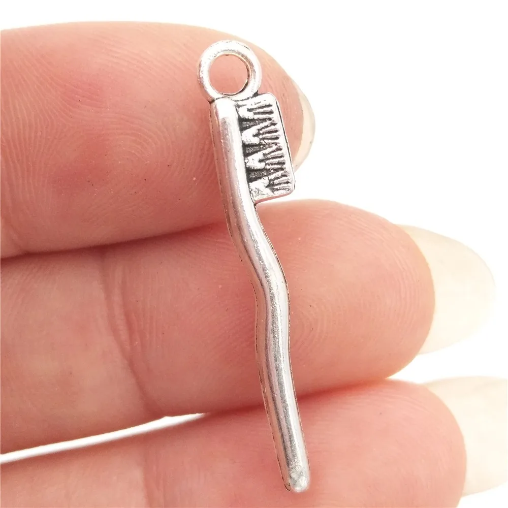 30 шт. посеребренные подвески для зубной щетки 5 х29 мм 1 г|metal pendant|toothbrush charmantique silver |