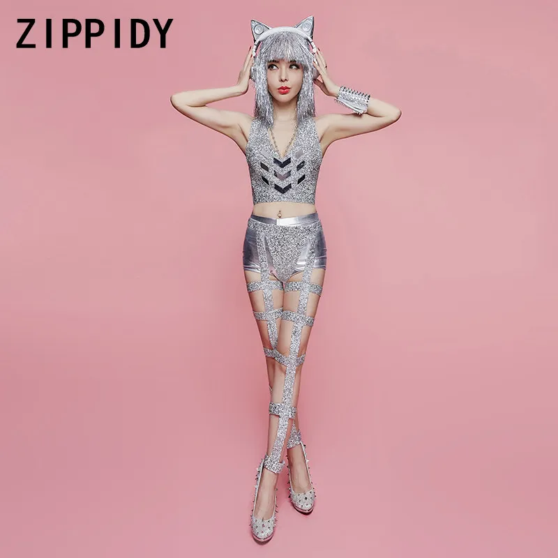 Яркий серебристый зеркальные костюмы жилет короткие полые Леггинсы сексуальный