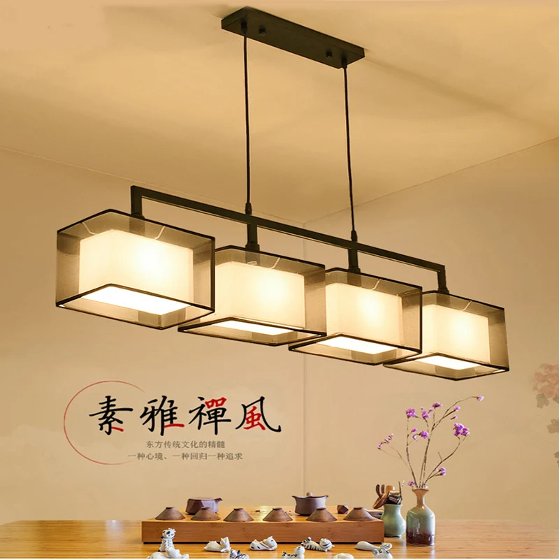 

New Chinese chandelier living room dining room Zen three-headed light tea room chandelier modern simple rectangular bar