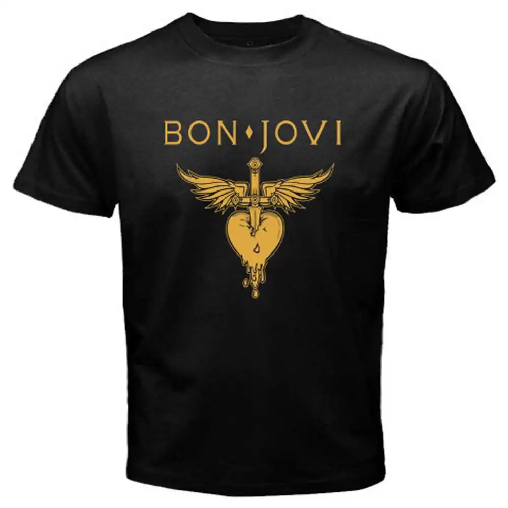 Новая мужская черная футболка с логотипом Bon Jovi рок металл размер S 3XL|Мужские