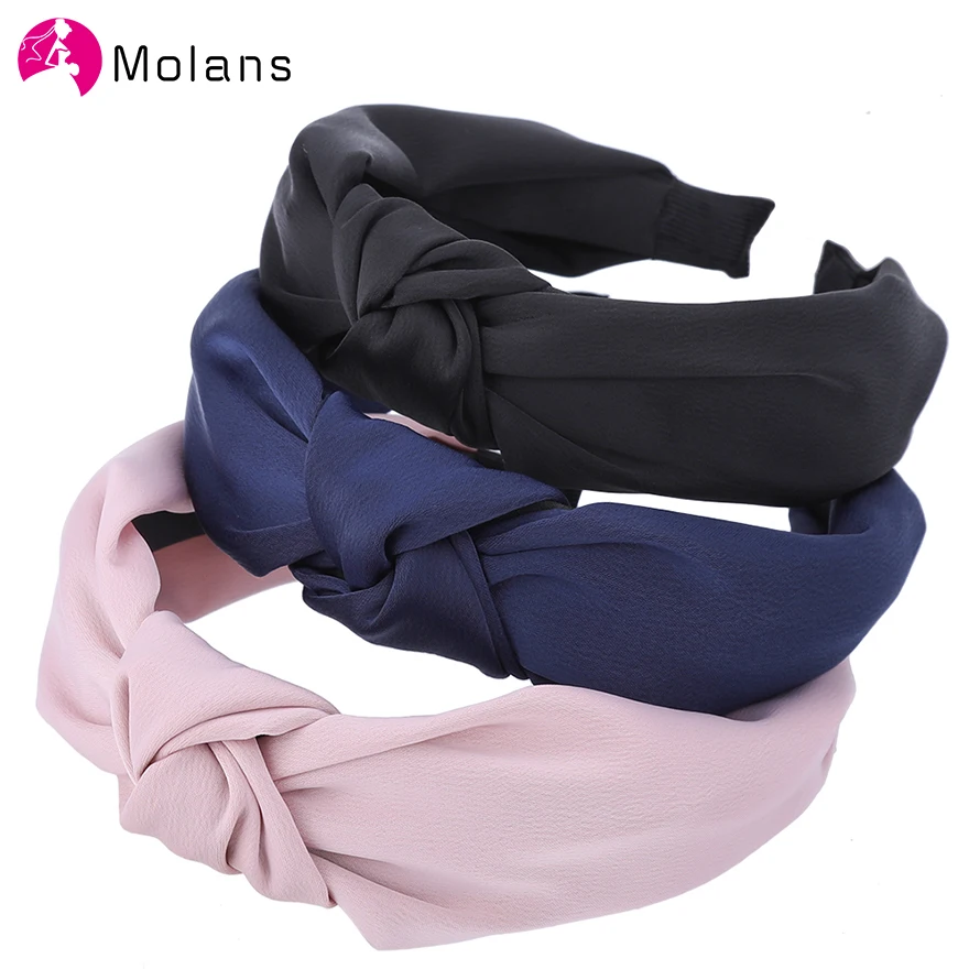 Ободок для волос Molans широкополая атласная аксессуар девушек простые обручи с