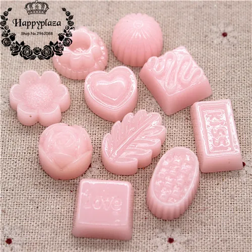 pink 10pcs 10 шт. смешанный дизайн, новинка, полимерный розовый/кремовый/Коричневый шоколад, имитация еды, искусство, плоский с оборота, кабошон, сделай сам, ремесло, украшение - Цвет: pink 10pcs