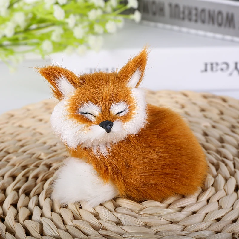 

1Pcs Small Simulation Fox Toy Mini Squatting Fox Model Home Decoration Wedding Birthday Gift Stuffed Plush Toys