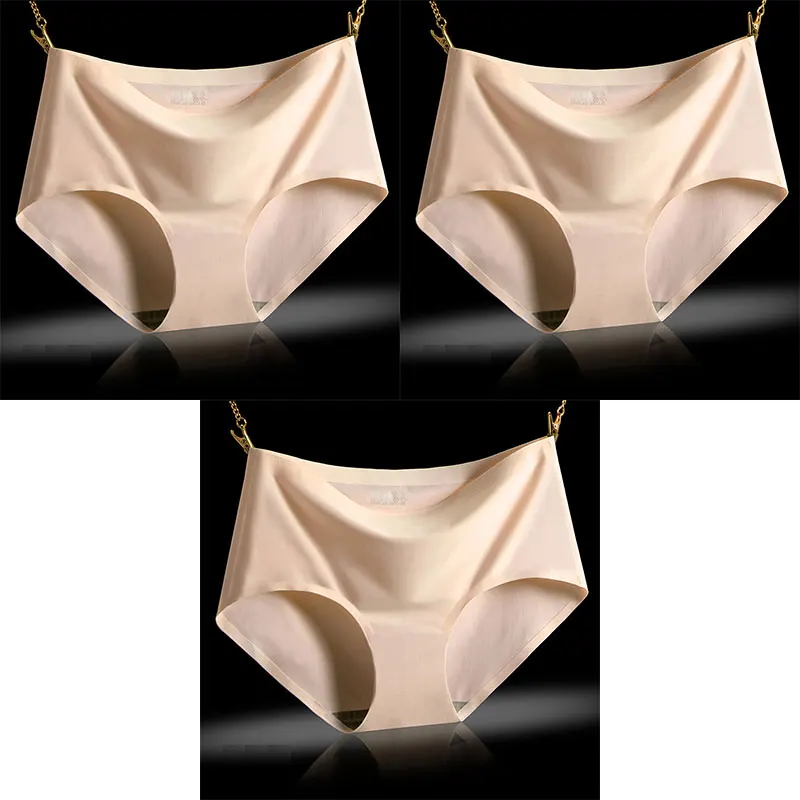 3 skin BZEL, хит, 3 шт./лот, сексуальные трусики, Женский комплект, трусики, одноцветные, женское нижнее белье, со средней посадкой, шелковистые, женские трусы, комфортные, бесшовные трусики - Цвет: 3 skin