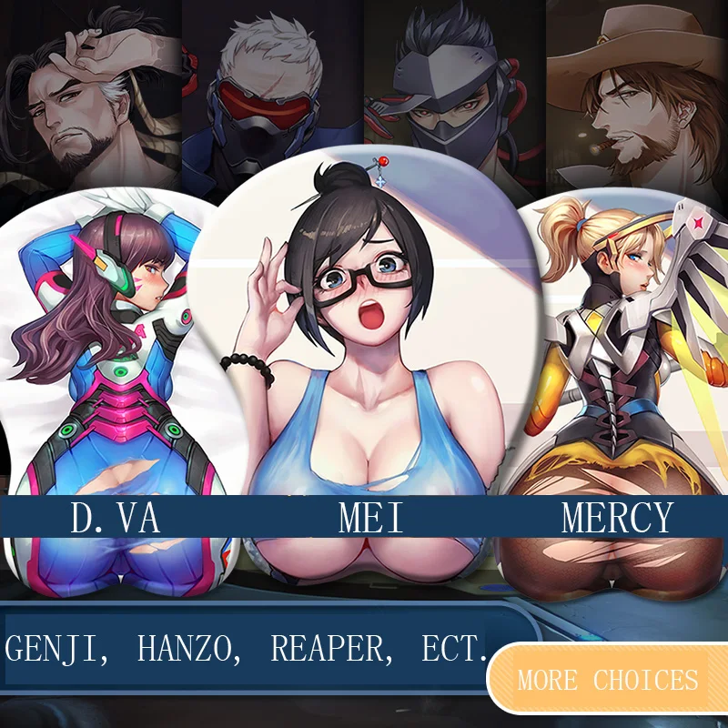 Hanzo D.VA MEI Mccree Genji дизайн аниме 3D Мягкий Грудь/дно игровой коврик для мыши