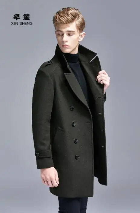 

Casual woolen coat men double-breasted trench coats long sleeves overcoat mens cashmere coat england autumn winter black grey