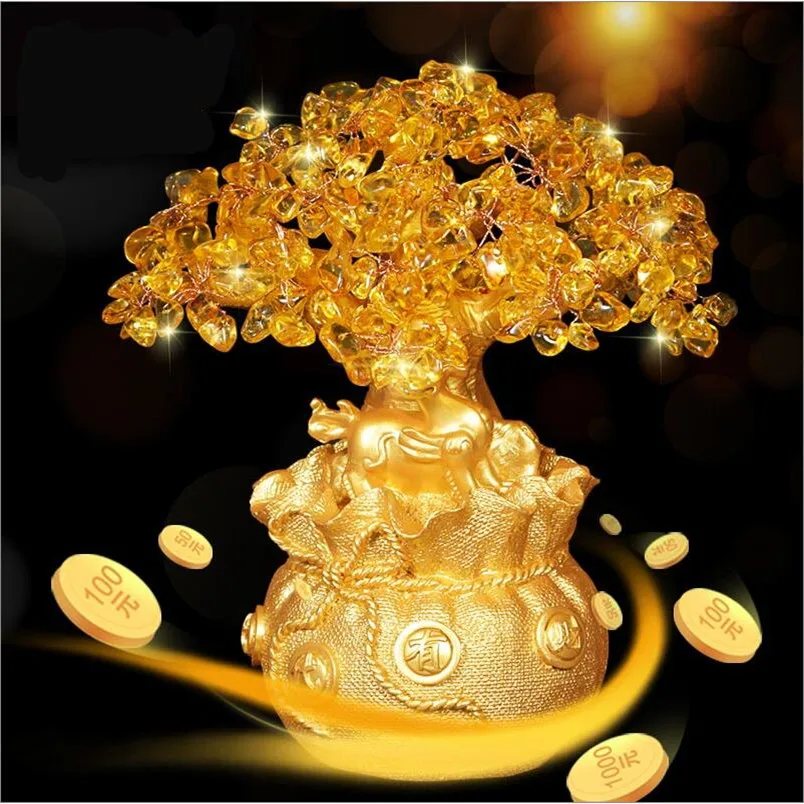 1 шт. Счастливое дерево богатство симпатичный цитрин желтый кристалл драгоценный