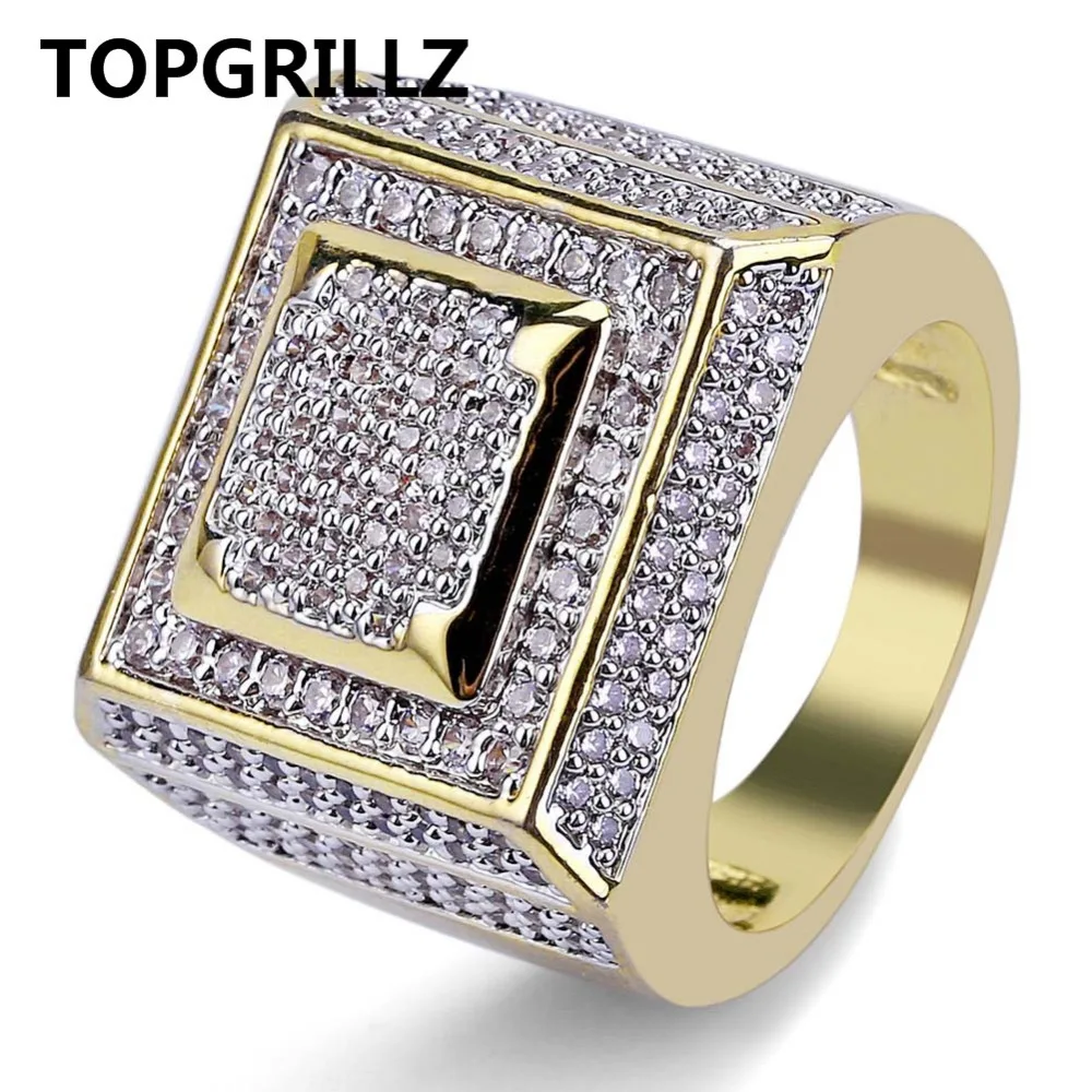 TOPGRILLZ мужское кольцо в стиле хип хоп медное позолоченное с кубическим цирконием
