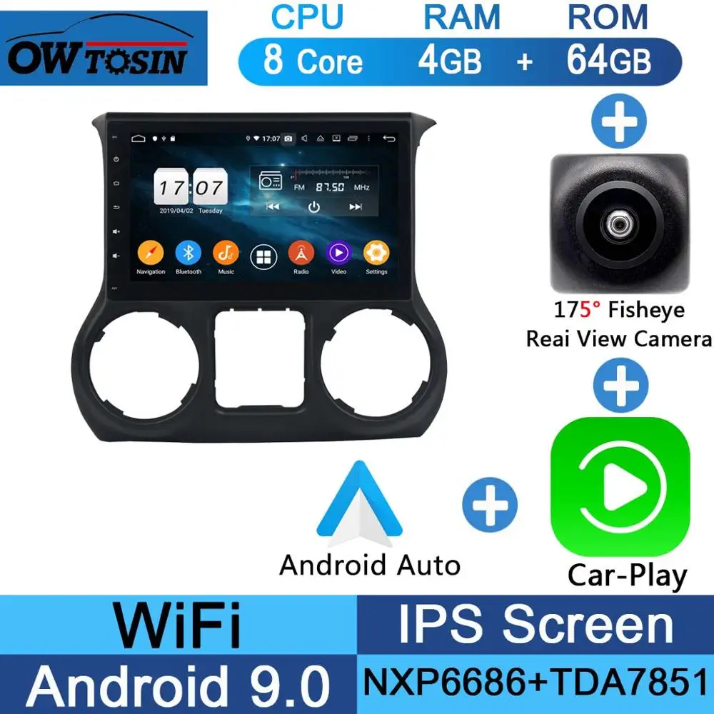 Fisheye Carplay n A 10," ips 8 ядерный 4G+ 64G Android 9,0 для Jeep Wrangler 3 JK 2011 2012 2013 автомобильный dvd-плеер радио gps Parrot BT - Цвет: Fisheye Carplay n A