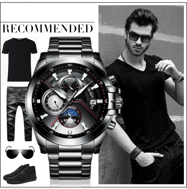 Relogio Masculino Бингер новые спортивные мужские часы Топ бренд класса люкс полностью стальные автоматические механические часы водонепроницаемые часы мужские