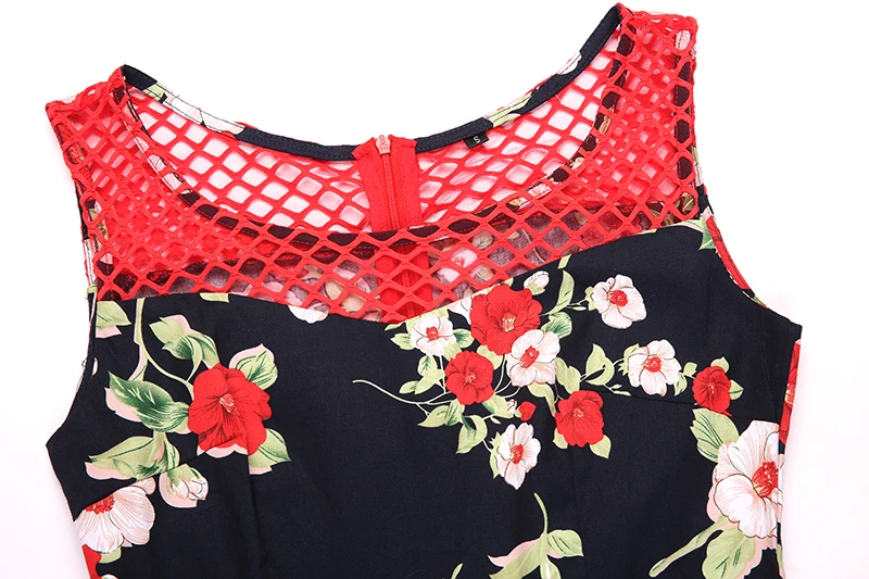 Womens Summer Floral Dress Vintage O Neck Slim Sexy 50s 60s Rockabilly Vestidos Party Black Retro Swing Robe Femme Ete 2020 | Женская