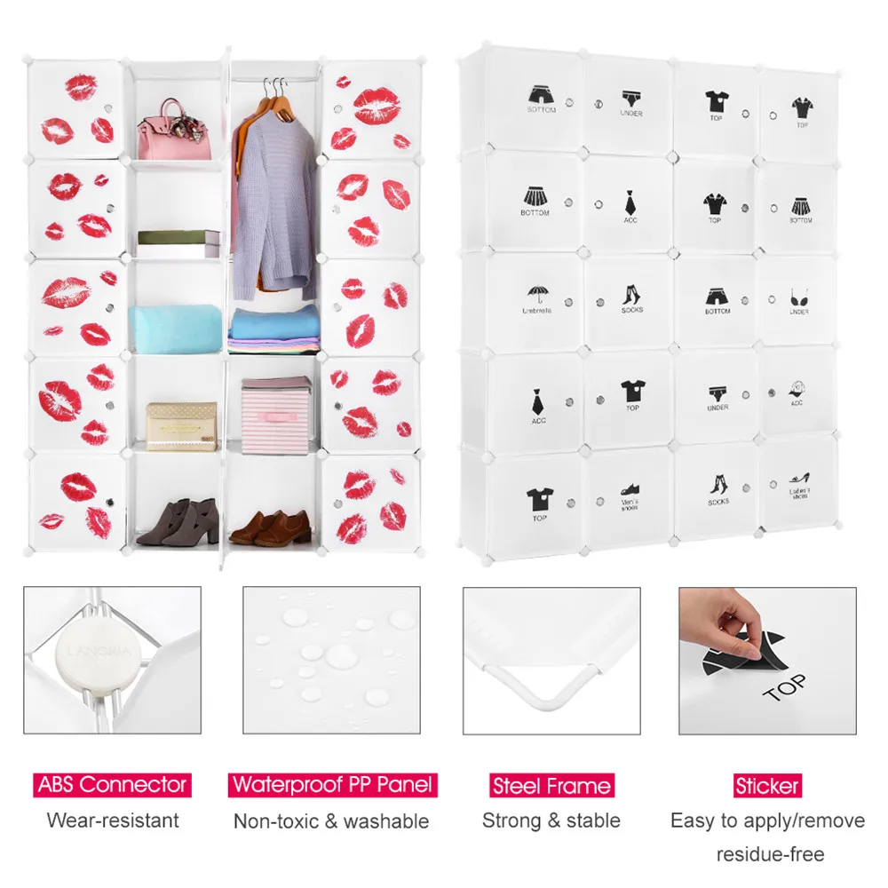 LANGRIA 20 Cube DIY стеллаж органайзер для хранения блокировка модульный шкаф с дверями простой подвесной стержень