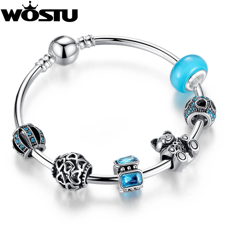 Аутентичный Роскошный Серебряный Скелет Сердце Любовь Подвеска Медведь браслет