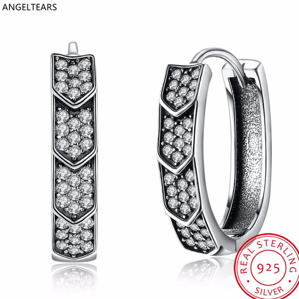 Лидер продаж 925 серебро Малый Серьги кольца с четкими Циркон Женская Мода