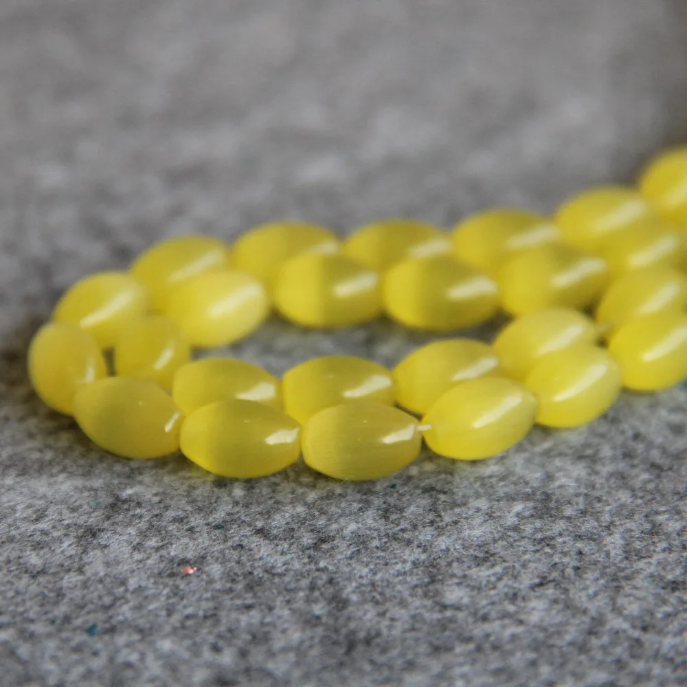 For Necklace 8*12mm Yellow Glass Beads Mexican Cat Eye Moonstone Granular Loose Women Girls Gifts 13inch Jewelry Making Design | Украшения