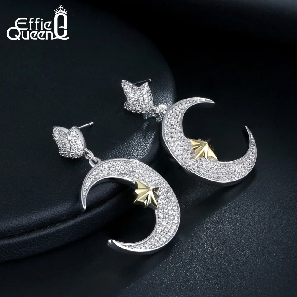 Effie Queen инкрустированные винтажные корейские серьги для женщин форма лунной