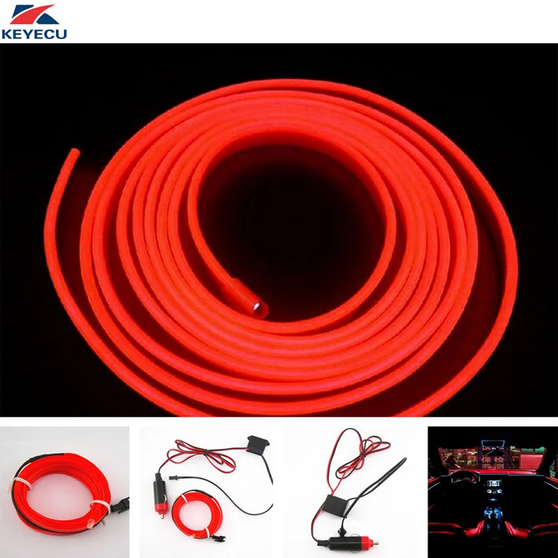 KEYECU 2 м Гибкая EL неоновая светящаяся световая полоса для салона автомобиля