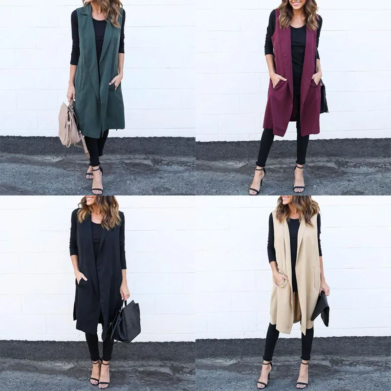 

Women Coat Lady Sleeveless Jacket Cardigan Casual Office Tops Outwear Gilet Tank